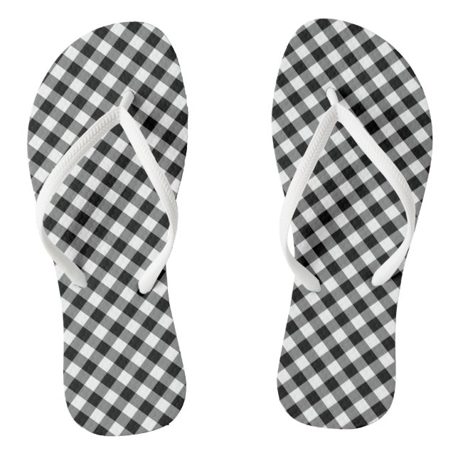 Chinelos Verificações de Gingham Diagonal Médio Preto e Bra (Pé da cama)