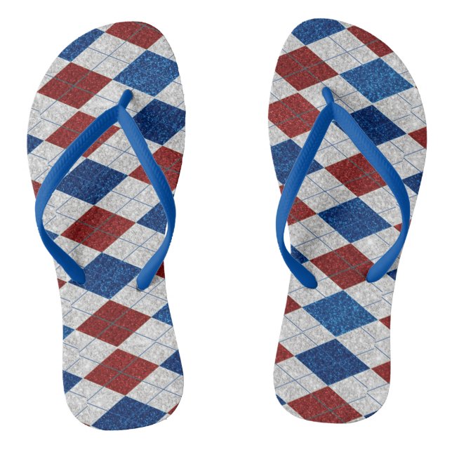 Chinelos Vermelho, Branco, Azul Argyle Glitter 4 de Julho (Pé da cama)