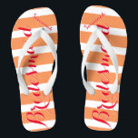 Chinelos Vermelho e coral personalizados da Madrinha de cas<br><div class="desc">Padrão Personalizado Laranja Vermelho e Coral Sherbert Stripes - Altere para Qualquer Cor clicando em personalizar. E diga o que quiser. Torne estes chinelos do tipo que têm sua mensagem neles. Seja a fala da praia!</div>