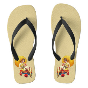 Chinelos Vintage, 1920, Flapper Lady Umbrella Wagon Bathing