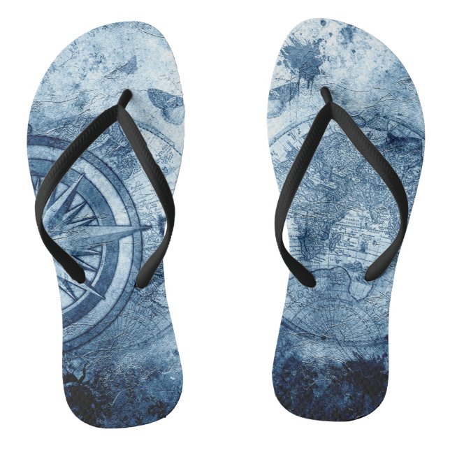 Chinelos Vintage Compass | Gráfico do mar Náutico de Grunge (Pé da cama)