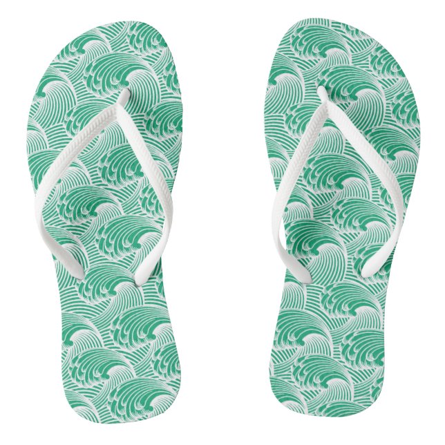Chinelos Vintage Ondas Japonesas, Jade Green e White (Pé da cama)