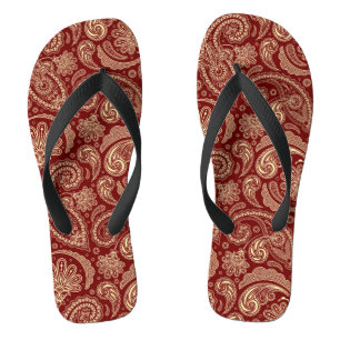 Chinelos Vintage Paisley do creme do vermelho carmesim e do