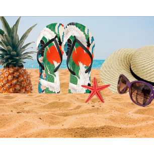 Chinelos Vintage Sakura Japonesa e Gruas Vermelhas Crowadas