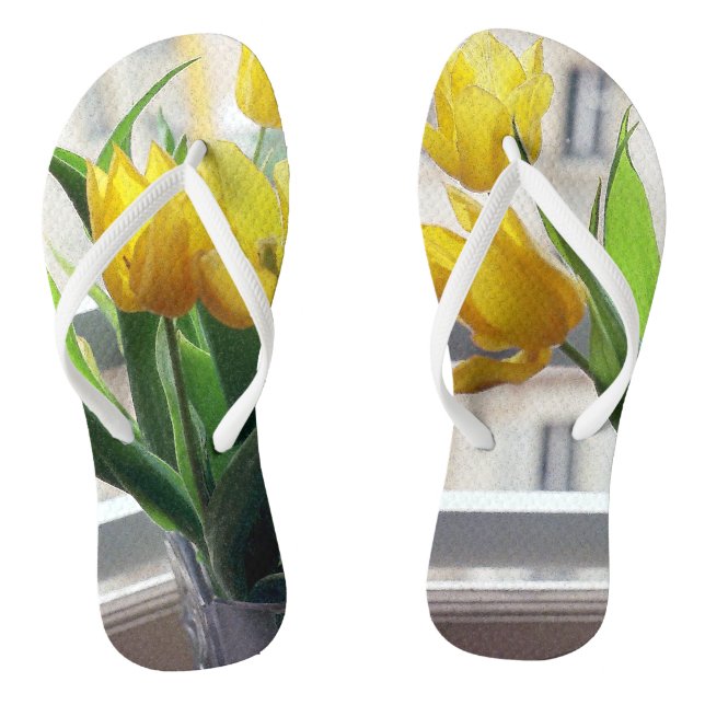 Chinelos Vista através de Tulipas Amarelas (Pé da cama)
