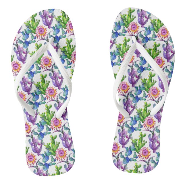 Chinelos Watercolor Wildflower Cactus Patterno (Pé da cama)