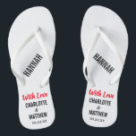 Chinelos Weding Favor Modern Typografia<br><div class="desc">Estes chinelos de tipografia modernos são um obrigado divertido que você favorece para qualquer casal que esteja tendo seu casamento durante o verão ou um casamento de destino na praia! Personalize com os nomes da noiva e do noivo, a data do casamento e o nome da sua dama de honra,...</div>