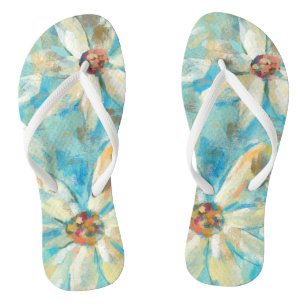 Chinelos White Daisies em Azul