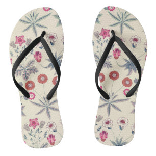 Chinelos William Morris Daisy Padrão Floral Laranja Vermelh