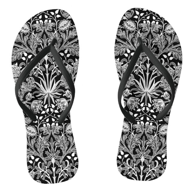 Chinelos William Morris Hyacinth Impressão, Preto e Branco (Pé da cama)