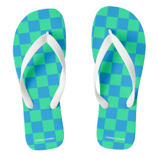 Chinelos xadrez azul e verde