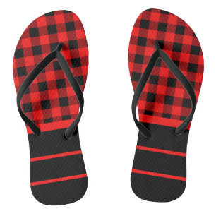 Chinelos Xadrez Búfalo Vermelho e Preto & Listras Horizonta