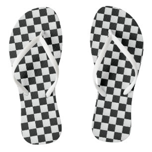 Chinelos Xadrez de Impressão de Crocodilo Negro e Branco