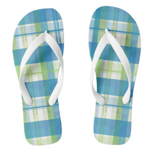 Chinelos Xadrez de Madras Verde e Azul