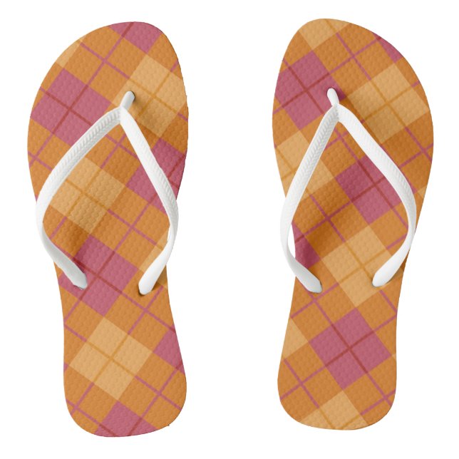 Chinelos Xadrez diagonal na laranja e no rosa (Pé da cama)