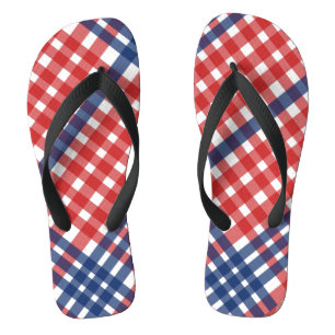 Chinelos Xadrez Red White e Blue Gingham