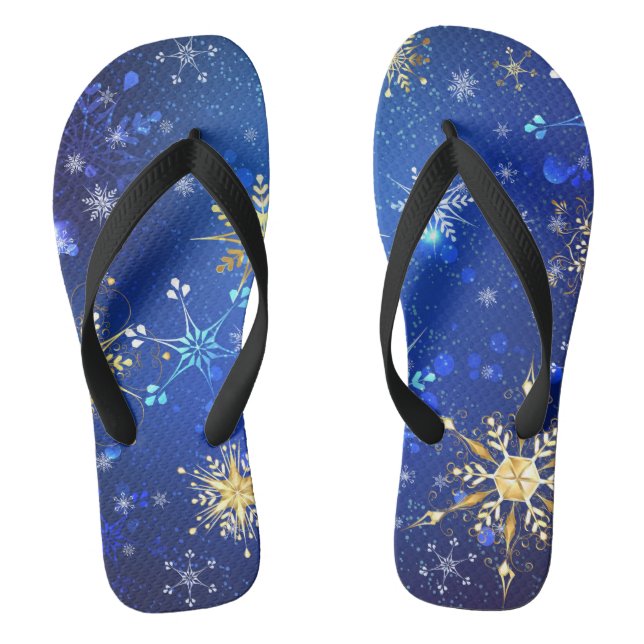 Chinelos XMAS Blue Background with Golden Snowflakes (Pé da cama)