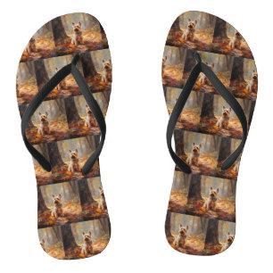 Chinelos Yorkshire Terrier em Autumn Leaves Cai Inspire