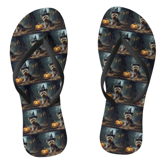 Chinelos Yorkshire Terrier Pumpkins Halloween Scary (Pé da cama)