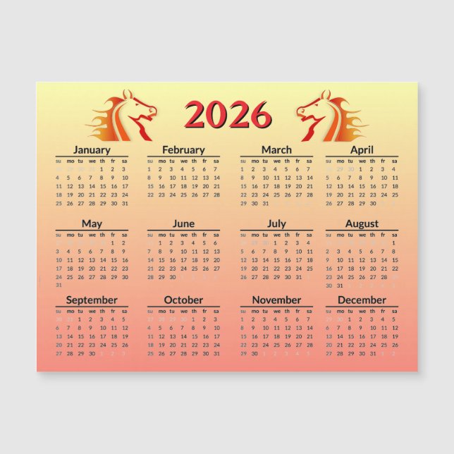 Chinese New Year of Horse 2026 Calendar  (Frente)