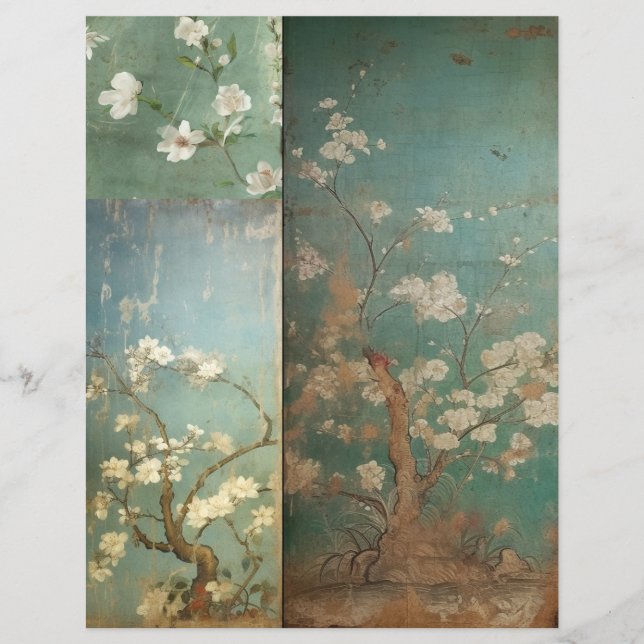 Chinoiserie Antiguidade Verde e Flores de Maçã 1 (Frente)