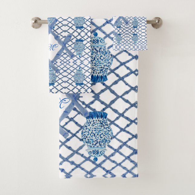 Chinoiserie Bamboo Ginger Jar Jars Bath Toalha (Insitu)