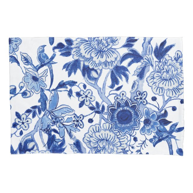 Chinoiserie Bird Floral Blue e White Foliage Art (Frente)