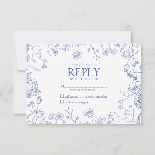 Chinoiserie Blue Victorian Floral No Menu RSVP (Verso)