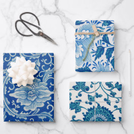 Chinoiserie Chinês Clássico Azul Floral Branco