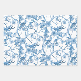 Chinoiserie Floral Bird Dusty Blue Decoupage