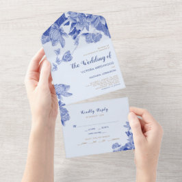 Chinoiserie Floral Leve Azul Lótus Elegante