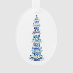 Chinoiserie Pagoda Oval Ornamento acrílico