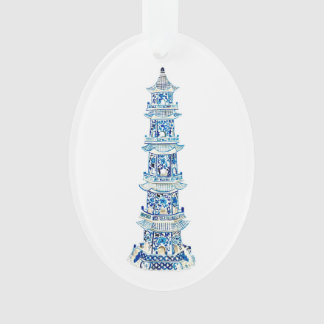 Chinoiserie Pagoda Oval Ornamento acrílico