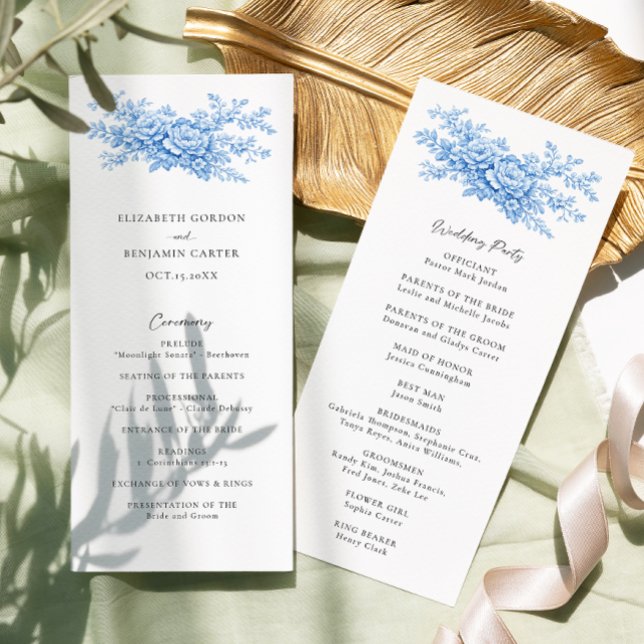 Chinoiserie Wedding Ceremony Program Blue Floral  (Criador carregado)