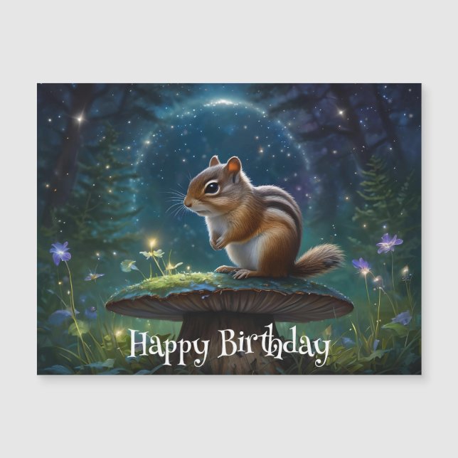 Chipmunk bonitinho no Cogumelo no Jardim Magial (Frente)