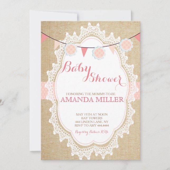 Chique Blush - convites para bebê cor-de-rosa (Frente)
