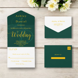 Chique Elegante Monograma de Casamento Verde e Dou