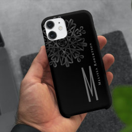 Chique Elegante Preto e Branco Monograma Ornado