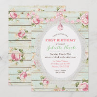 Chique Floral Madeira Primeiro Convite De Aniversá
