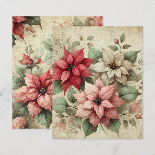 Chique Linen Poinsettias Scrapbook Paper (Frente/Verso)