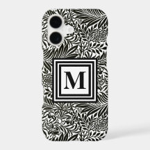 Chique padrão botânico monogramado preto e branco