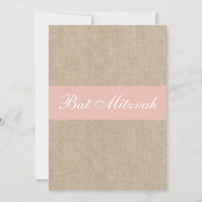 Chique Peach Burlap Bat Mitzvah Convite (Frente)