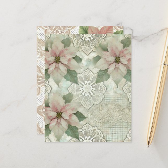 Chique Poinsettia e Lace Scrapbook Paper (Frente/Verso In Situ)