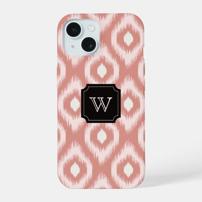 Chique Rosa Marfim Diamante Ikat Monograma Elegant (Verso)