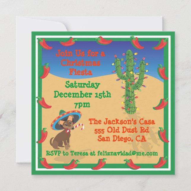 Chiwawa com Sombero, Convites de Natal para Cactus (Verso)