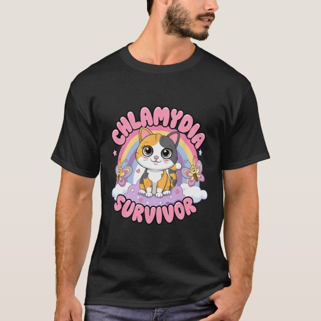 Chlamydia Sobrevivente Cat Meme Camisas Engraçadas (Frente)