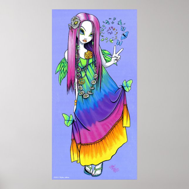 "Chloe" Rainbow Peace Hippie Fairy Poster (Frente)