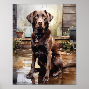 Chocolate Labrador Retriever Dog Art Impressão Pos