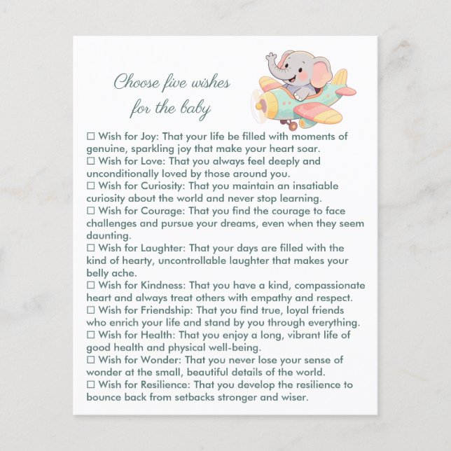 Choose five wishes for the baby (Frente)