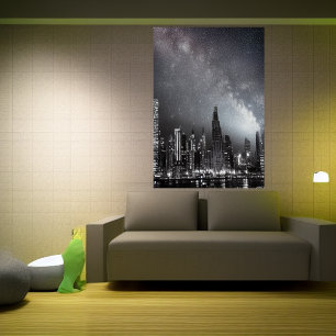 Chove na cidade à noite AI Art Poster